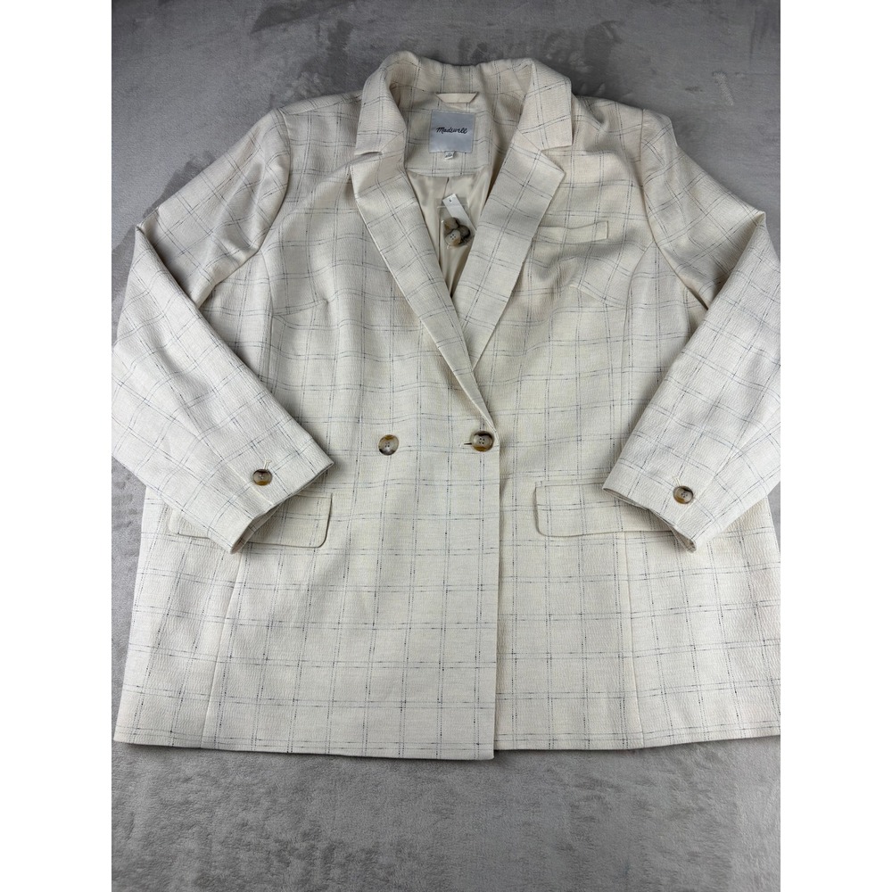 Madewell Womens 3X Plaid Double Breasted Blazer Cream Windowpane NK350 SP23